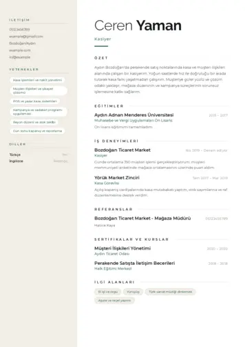Kasiyer cv indir